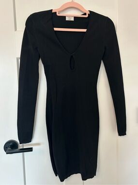 Wilfred Aritzia Black Knit Keyhole Mini Dress Long Sleeve 2XS